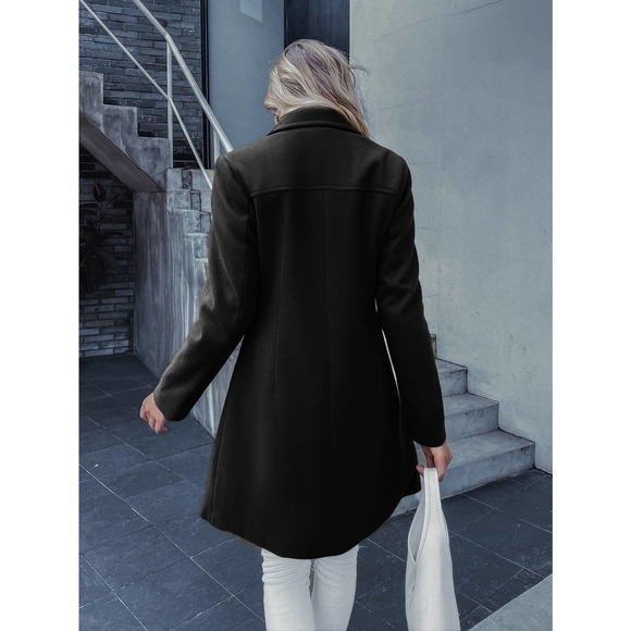 Lapel Collar Double Breasted gold button Overcoat pea coat light blue preppy - Picture 6 of 11